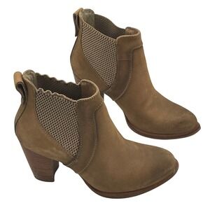 UGG Tan Leather Ankle Boots Size 6 •‎ Stacked Heel Chelsea Style